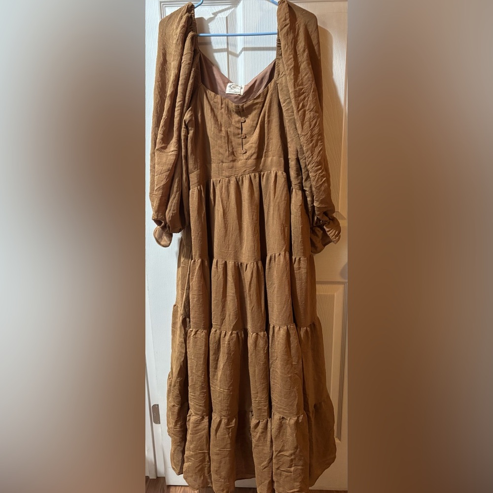 Joyfolie Brown Tiered Maxi Dress